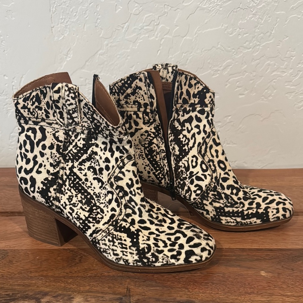 Zodiac Black and White Ankle Booties with Leopard Print